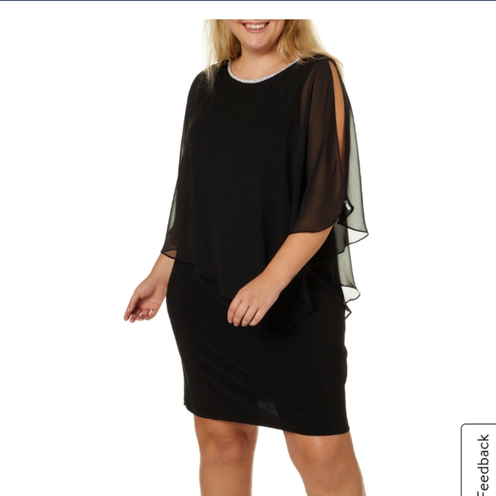 MSK Plus Glitzy Slit Sleeve Poncho Dress 2X Black